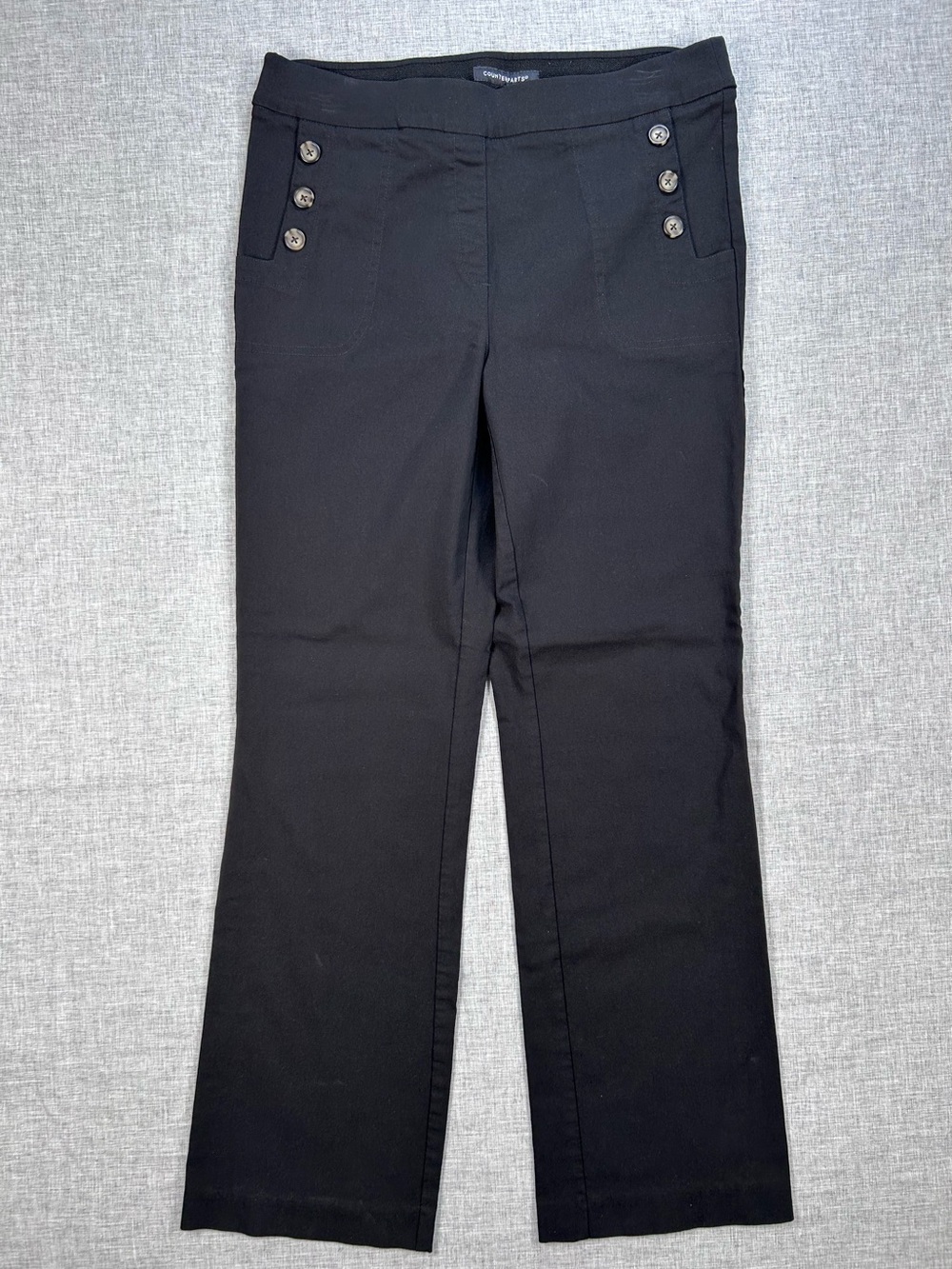 Counterparts Black Pull-On Bootcut Pants Size M Button Pocket Stretch